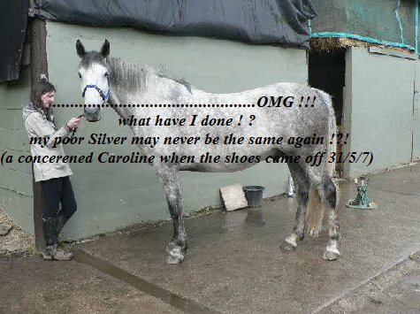 ..............................................OMG !!! 
what have I done ! ?
 my poor Silver may never be the same again !?!
(a concerened Caroline when the shoes came off 31/5/7)